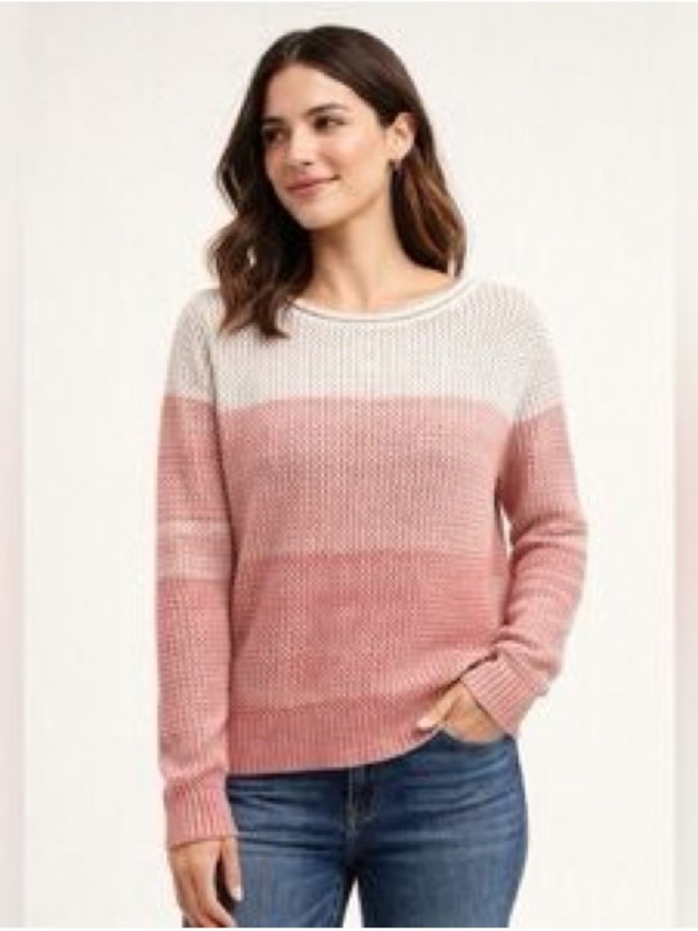 Banana Republic Pink Peach Ombre Crewneck Sweater Knit Cozy Cotton Minimalist M